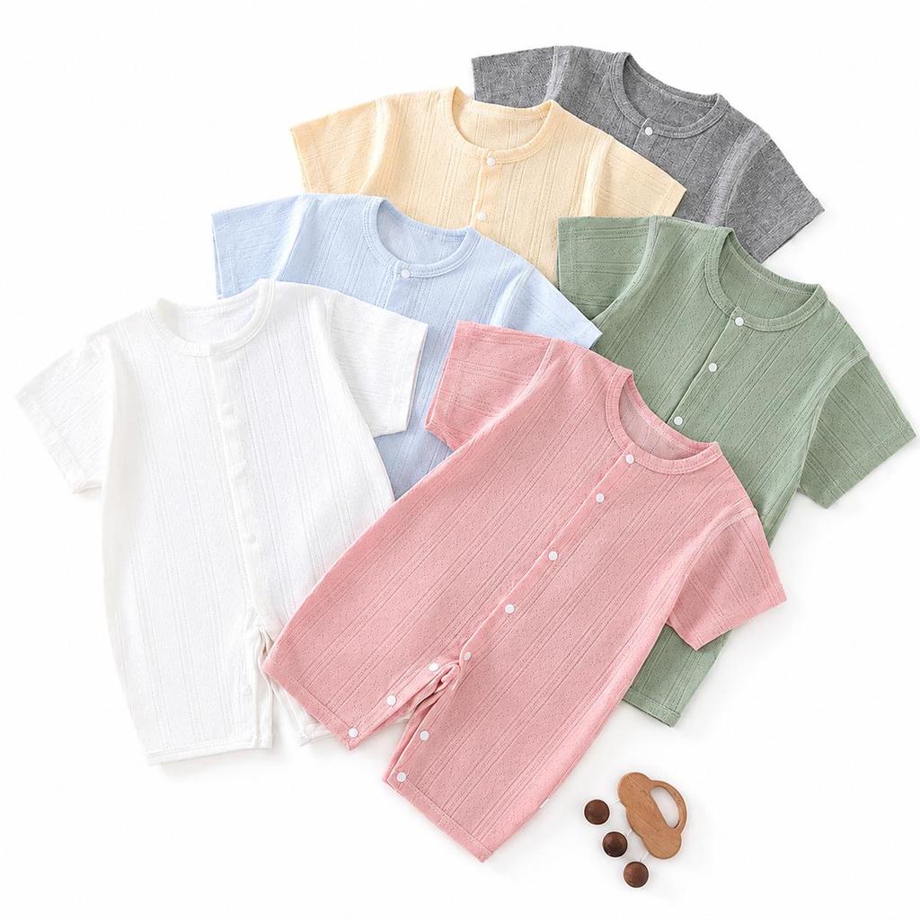 Baby Short Sleeved Jumpsuit Summer Newborn Breathable Mesh Air Conditioning Suit Boys Girls Infant Thin Sleepwear Crawling Suits