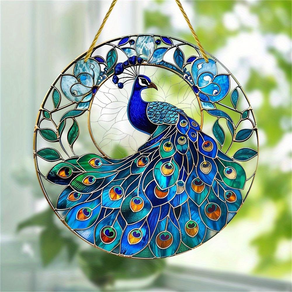 Peacock Sun Catcher. Dyed window hanging, a lovely gift for ladies & holiday decor.