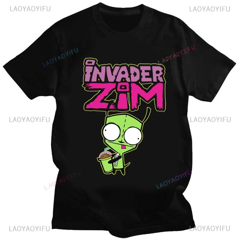 Cute Cartoon Invader Zim Gir Graphic Tshirt Image Cotton Women Men Retro Tees Unisex Adult Harajuku Fun Fashion Streetwear Tops