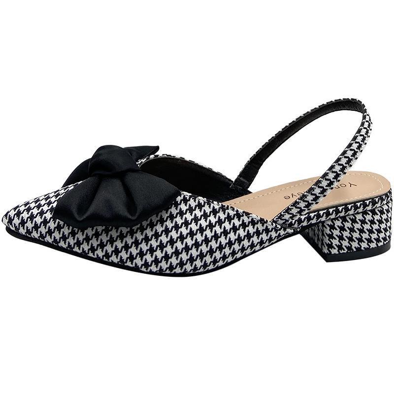Women's Summer Chunky Heel Pointed Toe Sandals Personalized Bow Sandals 3cm