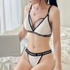 Women's Sexy Threaded Bra Set French Style Triangle Cup Adjustable Bralette With Thong Two-Piece Charming Underwear Suit