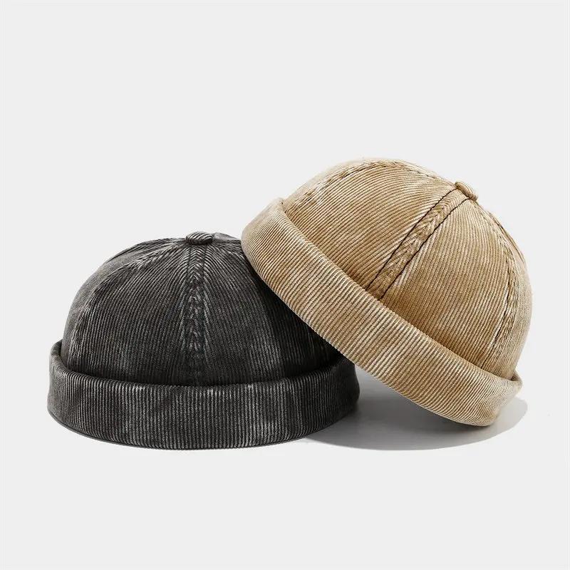 LDSLYJR Winter Corduroy Solid Warm Docker Cap Brimless Hat Beanie Hats Landlord Sailor Cap Men and Women 214