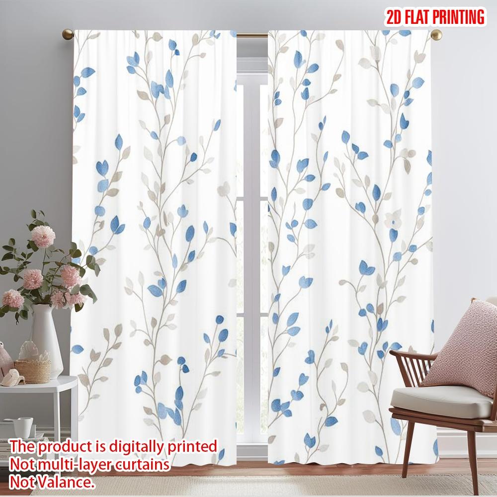 

2 шт., 2D-печать на плоскости Занавеска Популярный узор чертополоха синего цвета Полиэстер (без удилища) Всесезонный, идеально подходит для различных комнат, 52.50×116.00 CM 2pcs