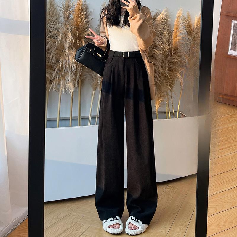 

Весна и осень Новые узкие прямые повседневные брюки с высокой талией и широкими штанинами XL