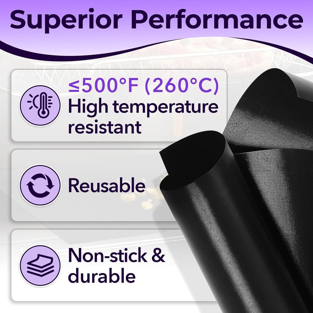 8PCS Air Fryer Liners for Emeril Lagasse 26 QT French Door 360 Air Fryer, Teflon Mat Non-Stick Oven Liners for Bottom of Oven, Reble Oven Liner for