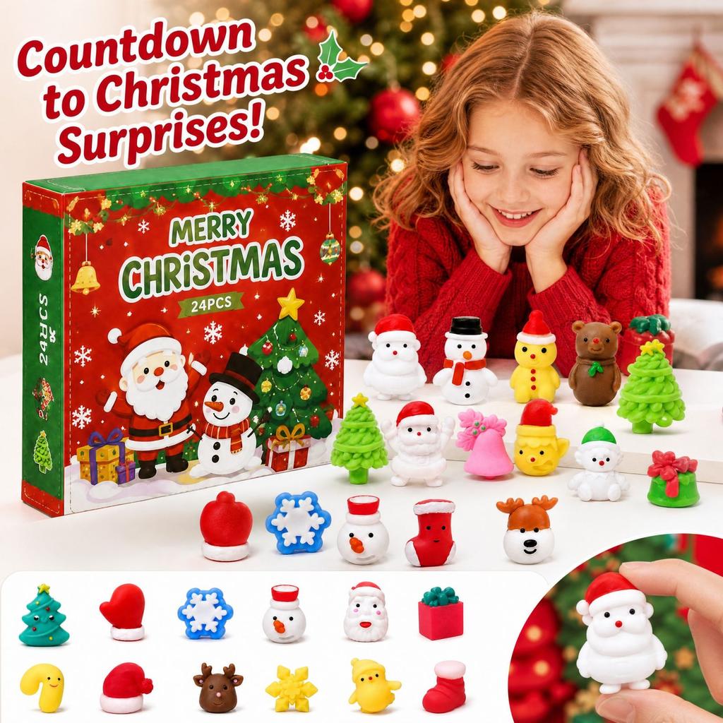 Christmas Squishy Figurine Countdown Calendar Christmas Holiday Countdown Gift for Home Office Room Decor Xmas Count Down