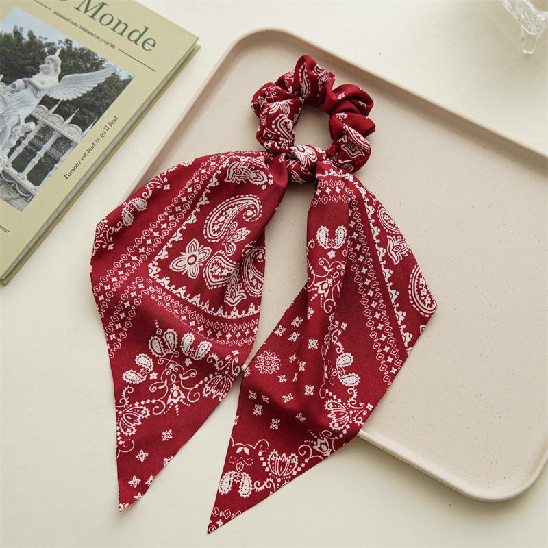 Fashion Print Chiffon Long Ribbon Scrunchies Women Girls Ponytail Scarf Elastic Hair Bands Ties Hair Accessories