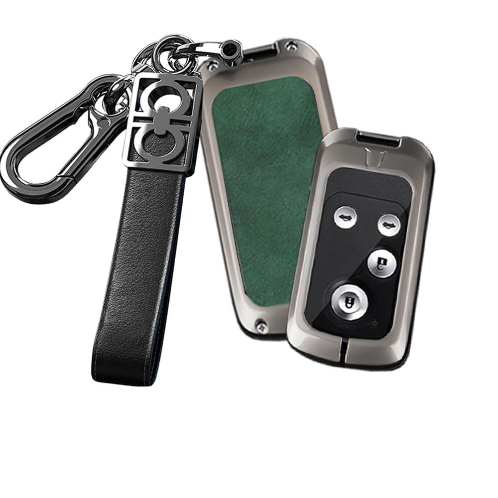 

TECART Honda Key Case, Key Cover, Aluminum Alloy, Genuine Leather, Full Protection, Key Chain, зелений
