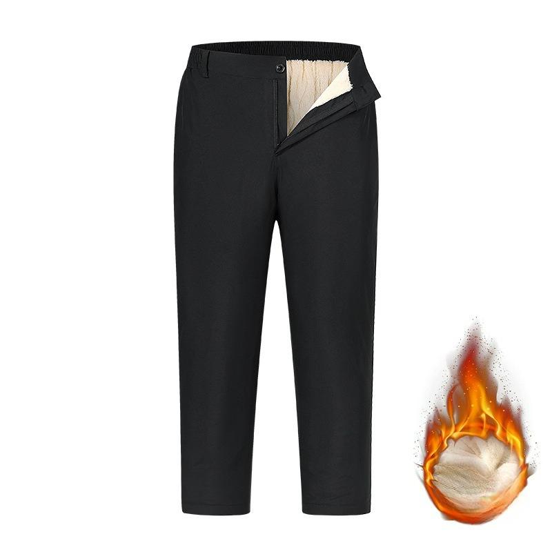 

Брюки с плюшем мужские осенне-зимние свободные мужские повседневные брюки одежда для пожилых зимняя толстые хлопковые брюки верхняя одежда S чёрный