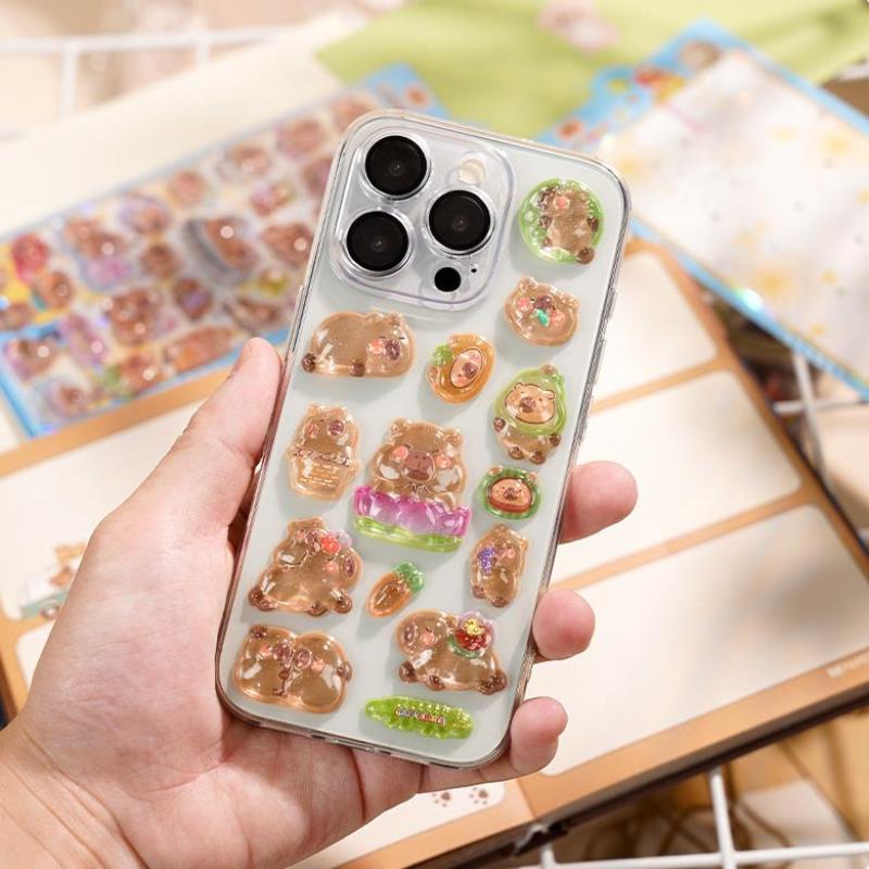 Cartoon Capybara 3D Relief  Stickers Diy Scrapbook Sticker Phone Case Decoration Gifts