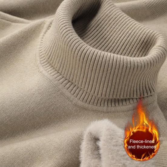 Pánský zesílený rolákový svetr s fleecovou podšívkou, pulovr, hřejivý pletený top s dlouhým rukávem, ležérní volný střih pro domácí kancelář, streetové oblečení