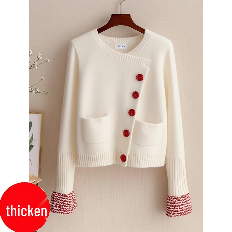 

Женский кардиган свитер из трикотажа с круглым вырезом, белый, в корейском стиле, премиум-класса, 2025 2XL