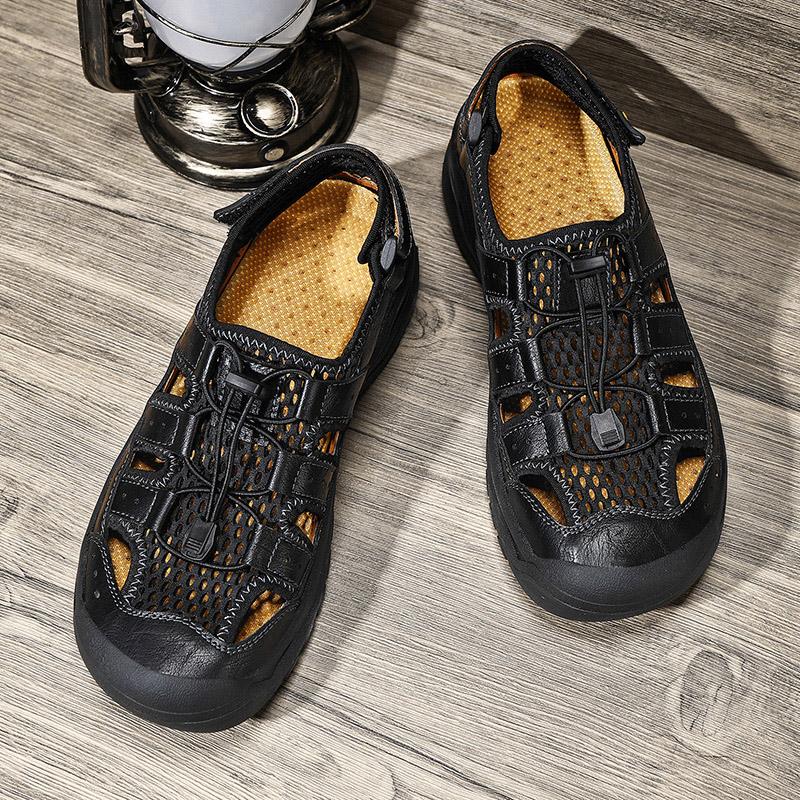 Fashion New Beach Flats Handmade Retro Men Sandals Men's Tide Summer Walking Shoes Leather Outdoor Loafers Leisure Sports Hollow Sandals