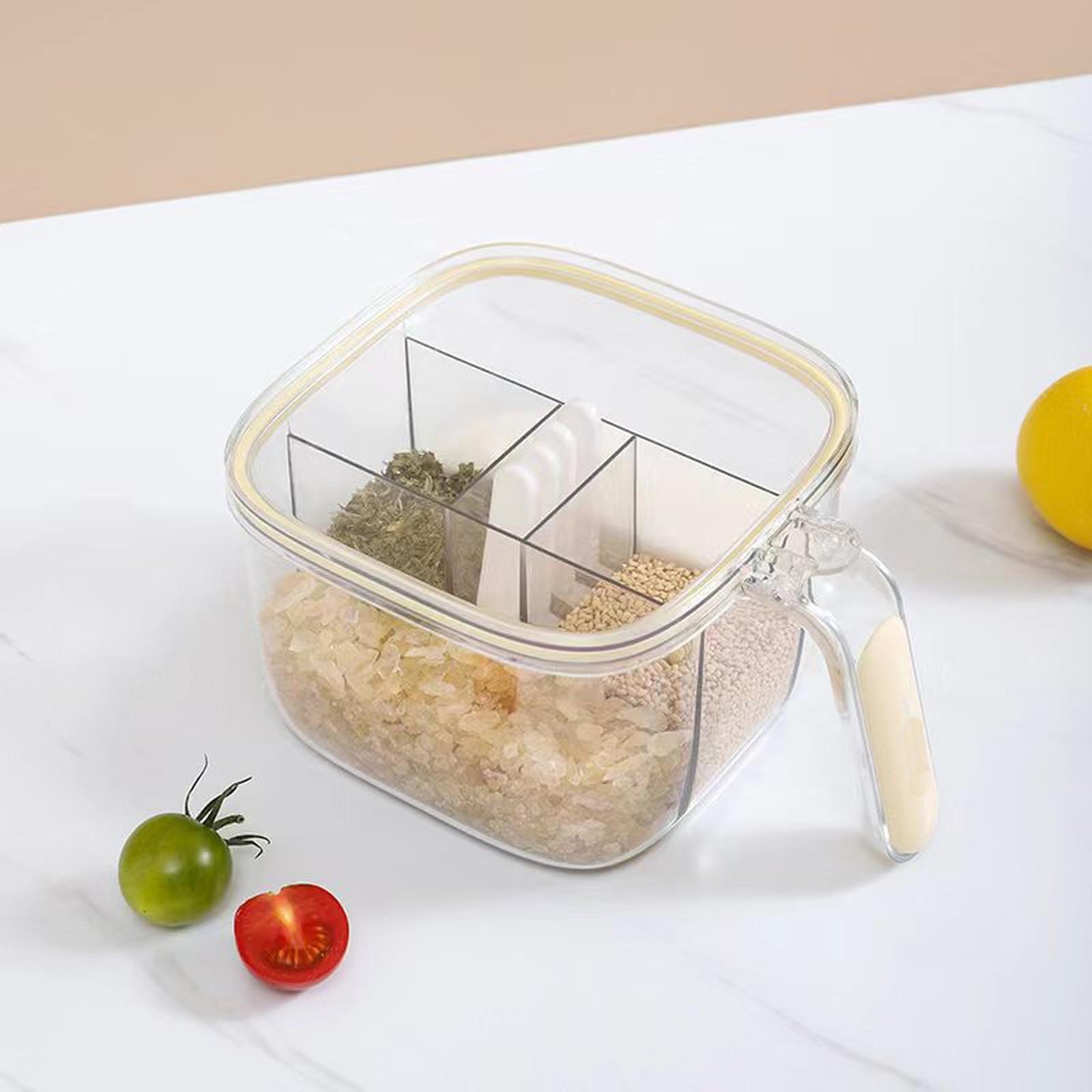 

Kitchen Spice Storage Container with Four Compartments Airtight Salt and Seasoning Organizer Box with Lid and Handle for Home Use one size бежевый