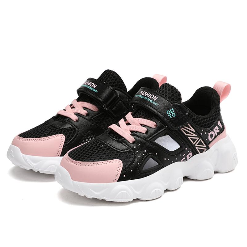 

Спортивная детская обувь для девочек, дышащая школьная детская повседневная обувь, мягкая подошва, черные, розовые, нескользящие детские кроссовки для бега 33