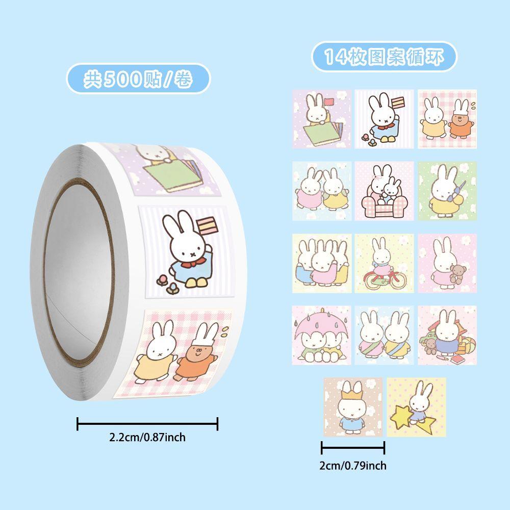 500Pcs Kawaii Miffy Rabbit Sticker Seal Sticker Cartoon Rabbit Roll Sticker Cartoon -style Planner Decoration Gift