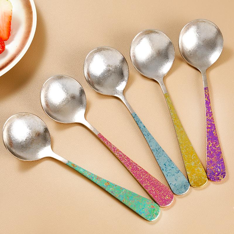 Pure Titanium Soup Spoon Portable Camping Tableware Convenient Environmental Cutlery Household Kitchen Titanium Coffee Tea Spoon