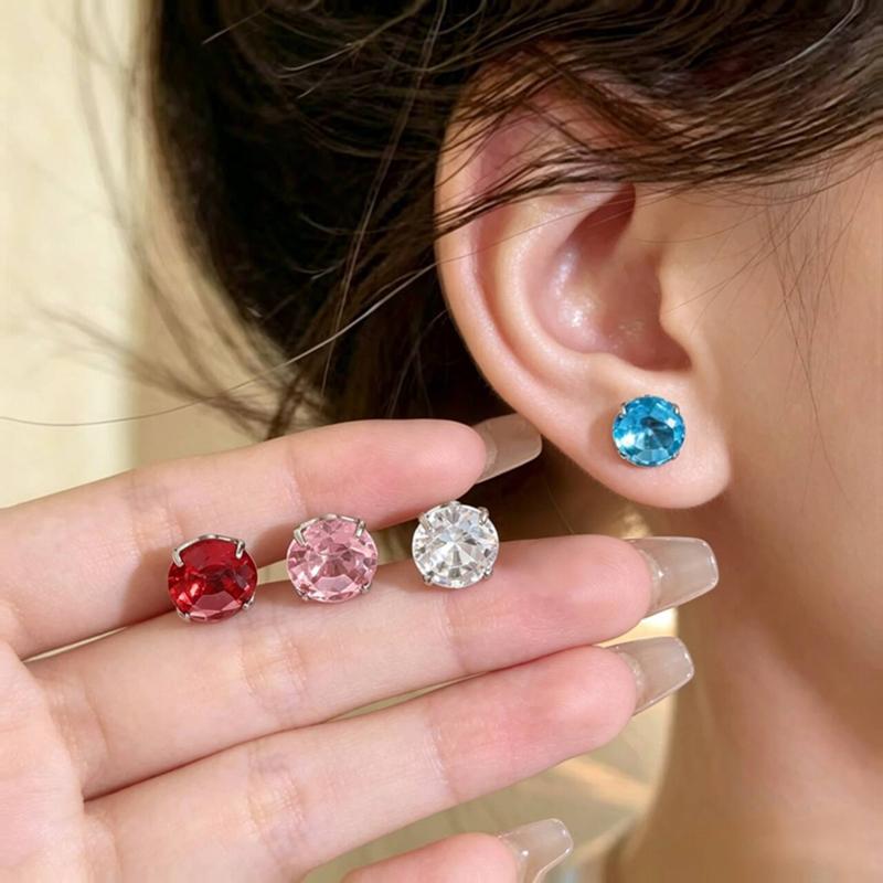 Stainless Steel Crystal Stud Earrings for Women Exquisite Colorful Zircon Ear Studs Minimalist Casual Versatile Jewelry Gift New