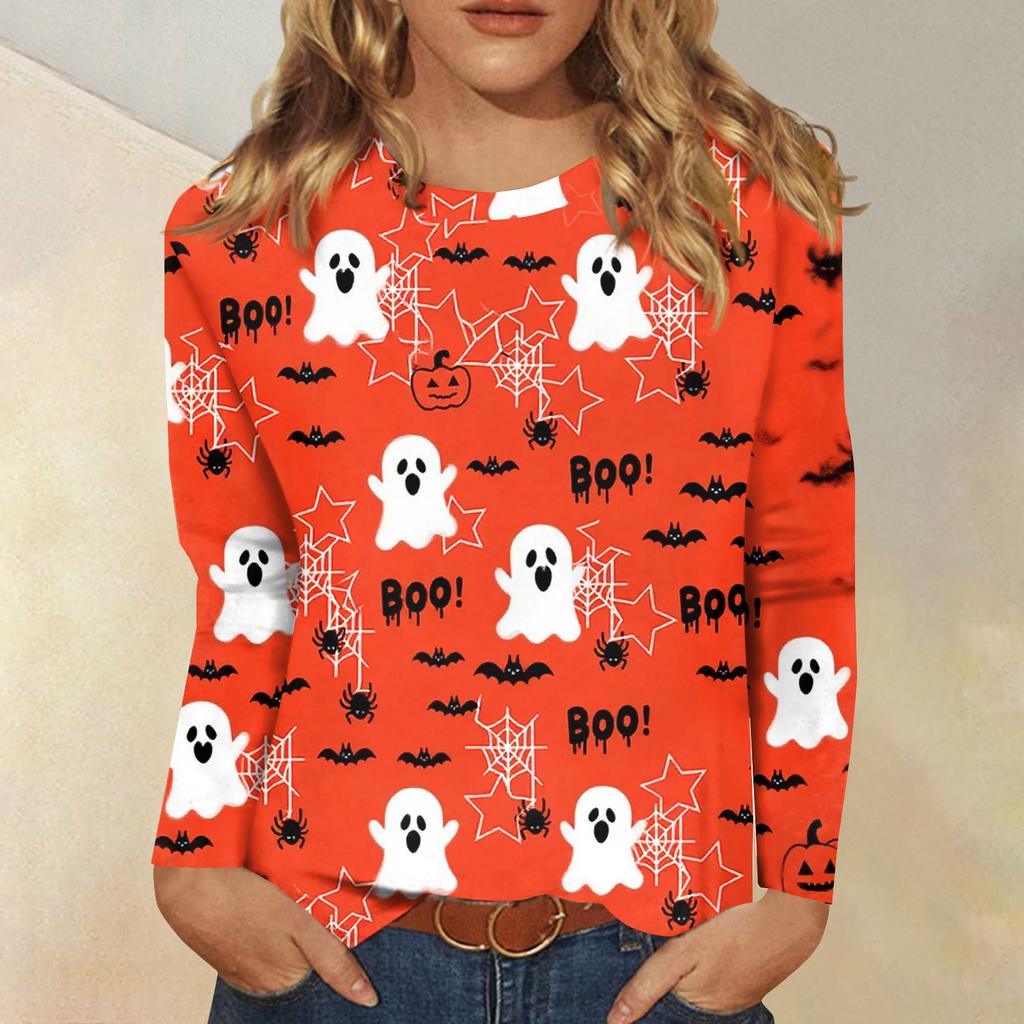Women's Daily Casual Long-sleeved Flowers Printed Crew-neck Top