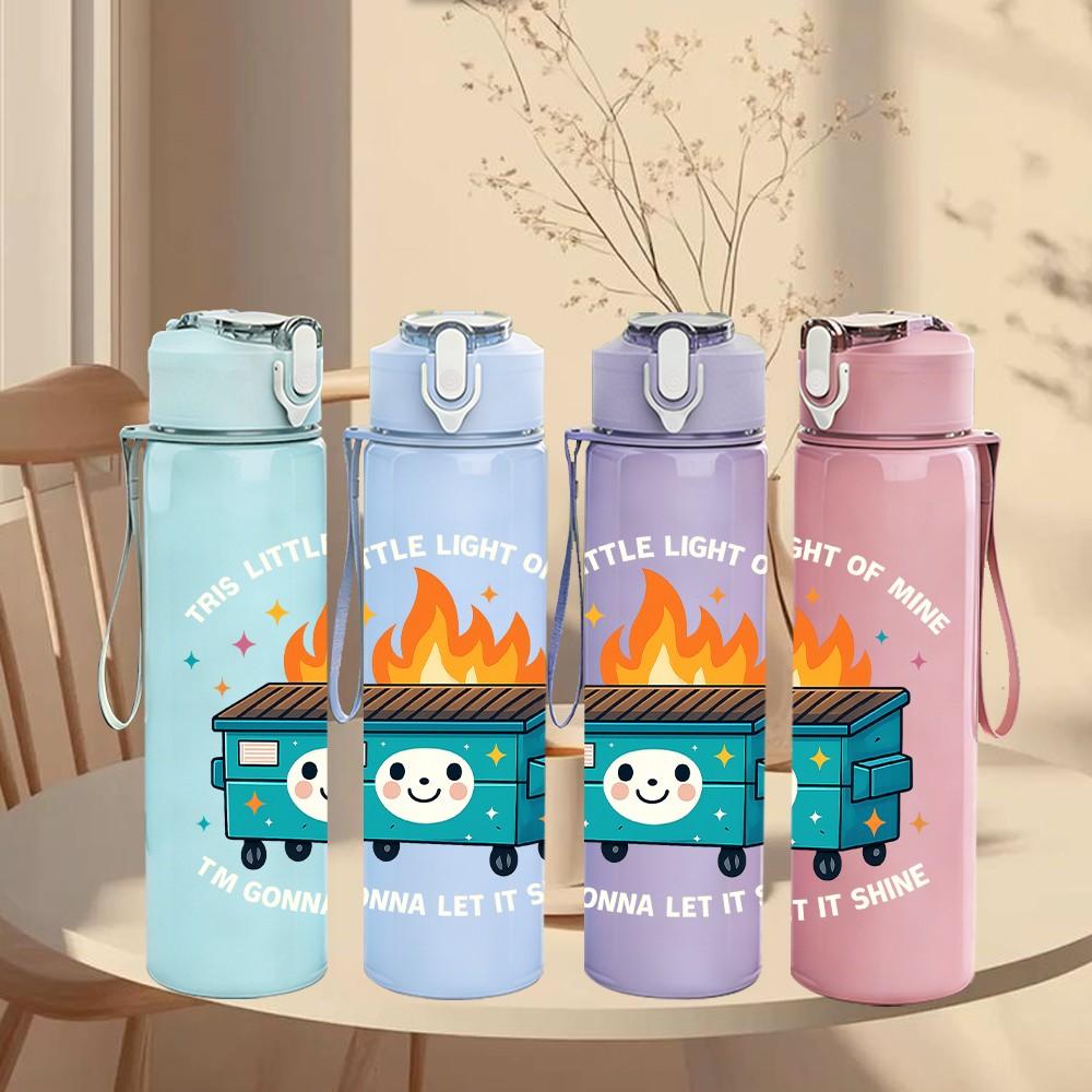 1PC Campfire Pot Fire Cartoon 750ml Color Plastic Sports Water Bottle Leakproof Flip Straw Lid Suitable for Sports Office Home Use