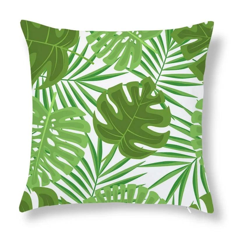 Green Leaf Print Decorative Pillowcase Car Sofa Square Cushion Pillowcase