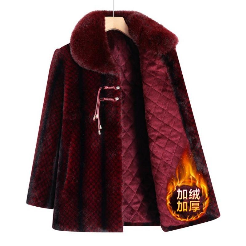Fattened Mother Winter Mink Velvet Jacket Mother New Middle-aged and Elderly Woolen Coat Imitation Fur Large Size Women's Clothing
