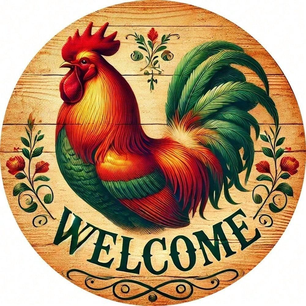 Vintage Chicken Tin Metal Wall Art Farmhouse Welcome Sign Country Rustic Home Kitchen Decor Aluminum Plaque