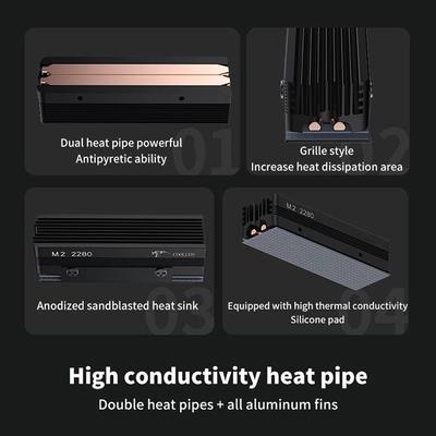 Ssd-V3 2280 M.2 Dual Heat Pipe Solid State Drive Nvme Grille-Type All-Aluminum Vest High-Efficiency Heat Sink Gaming Accessories