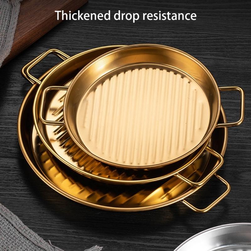 Pack Of 3 Rustproof Metal Snacks Plate Snacks Serving Dishes Stainless Steel Tray with Handle for Gatherings Event