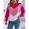 Autumn/Winter Casual Colour-Blocked Cable-Knit Bell-Sleeve Women's Pullover