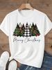 (Asian Size) Tee Top festival  Merry Christmas tree style happy  New Year Holiday Women Print Lady Short Sleeve Fashion Graphic T-shirts