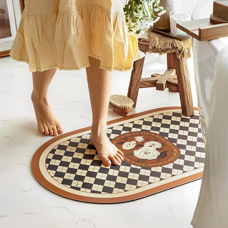 Checkerboard Bath Mats American Retro Floor Rug Anti-slip Entrance Doormat for Kitchen Bathroom Balcony Porch Decorative Carpets