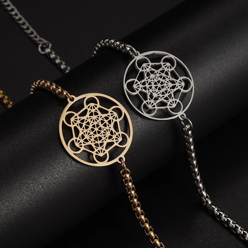 Metatron Cube Bracelet Stainless Steel Sacred Geometry Jewelry Gift for Women Men Archangel Amulet