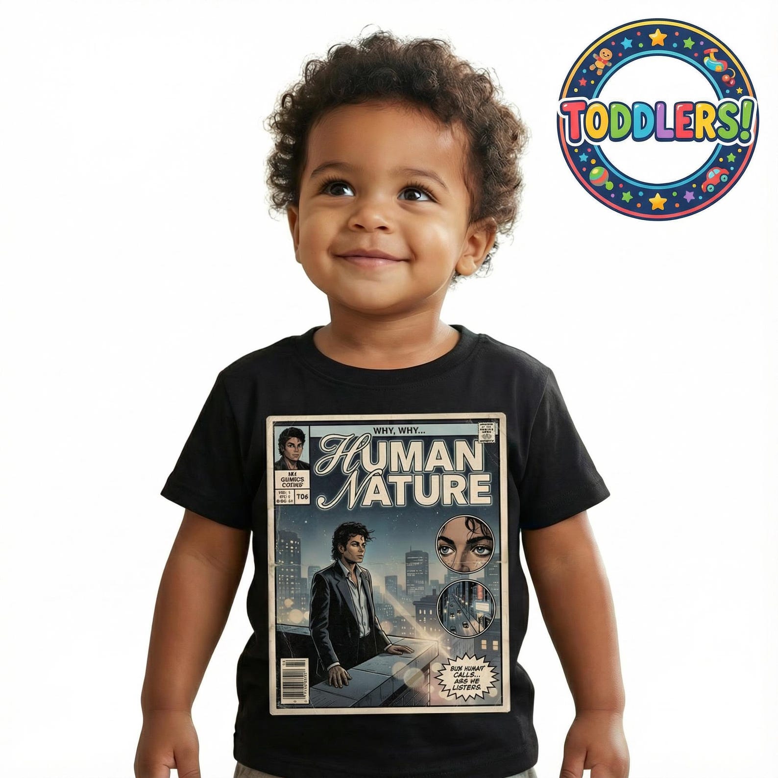 Human Nature Comic Tee Vintage Toddler Shirt Retro 80s Graphic Tee 4XL