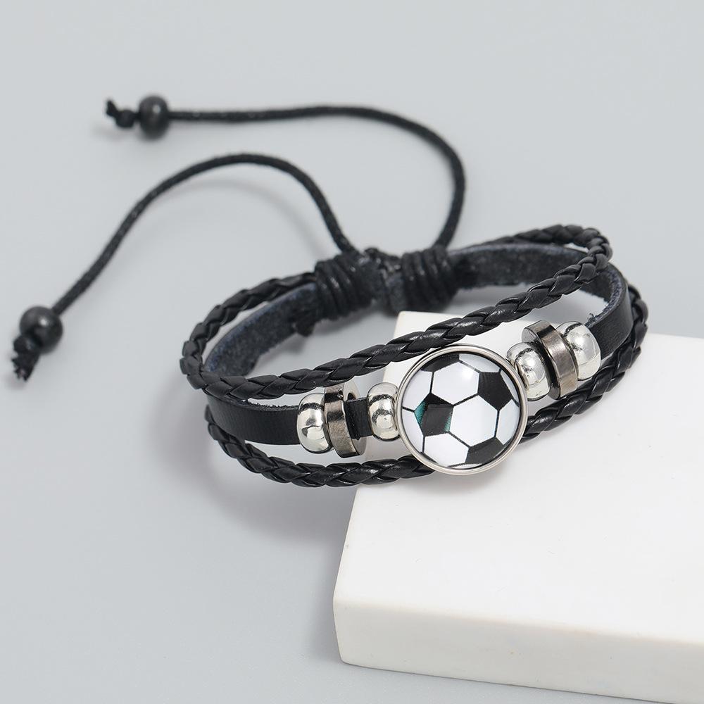 Fashion Beaded Football Fans Surrounding Leather Bracelet Commemorative Gift Sports Bracelet European and American Jewelry
