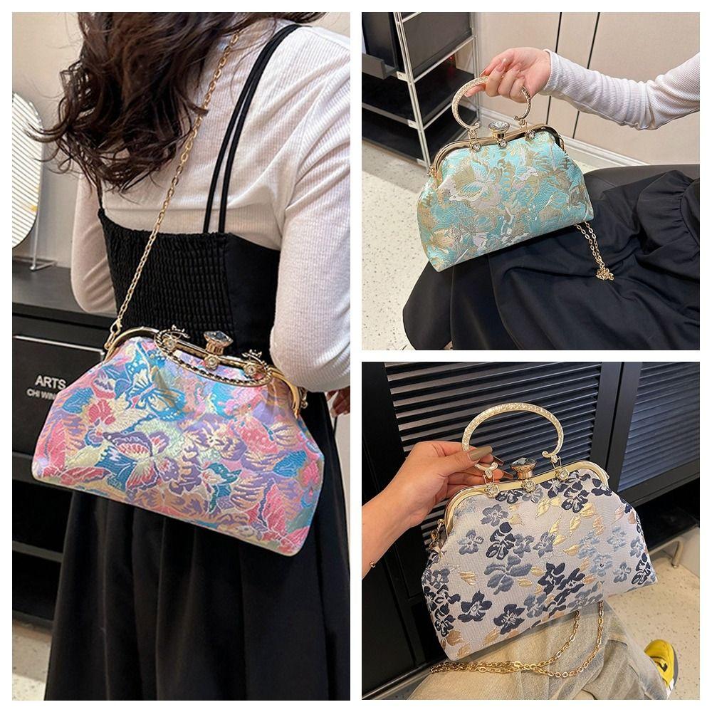 

Chain Embroidery Chinese Style Handbag Elegant Hanfu Shell Bag Retro Clutch Bag Party сірий