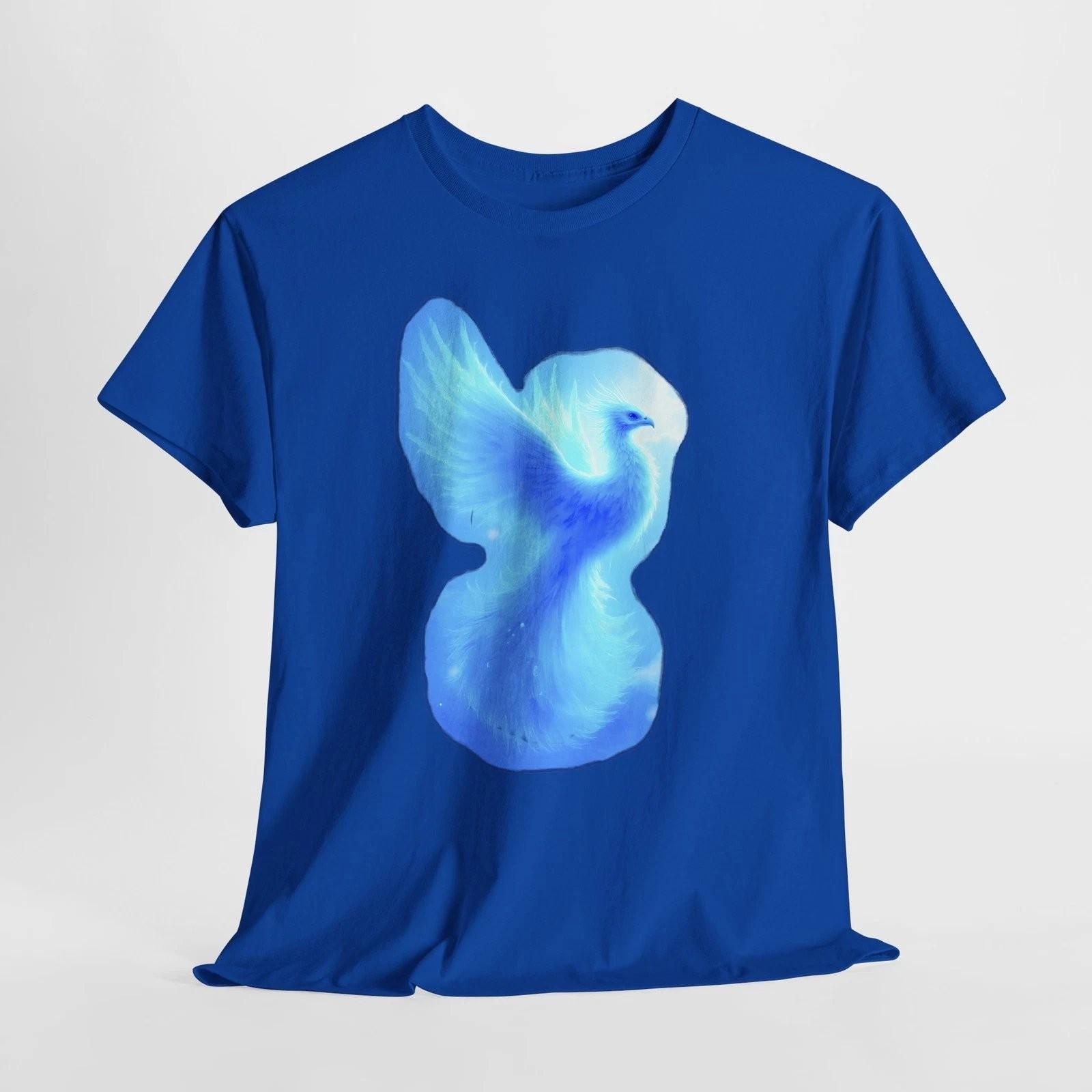 Blue Phoenix Watercolor Bird Graphic Tee L