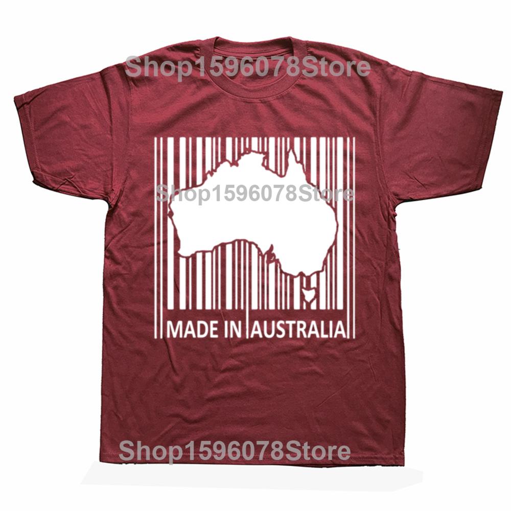 Funny Made In Australia Barcode Aussie Map T Shirts Men Women Cotton Humor Australian Tee Short Sleeve Unisex Loose Clothing