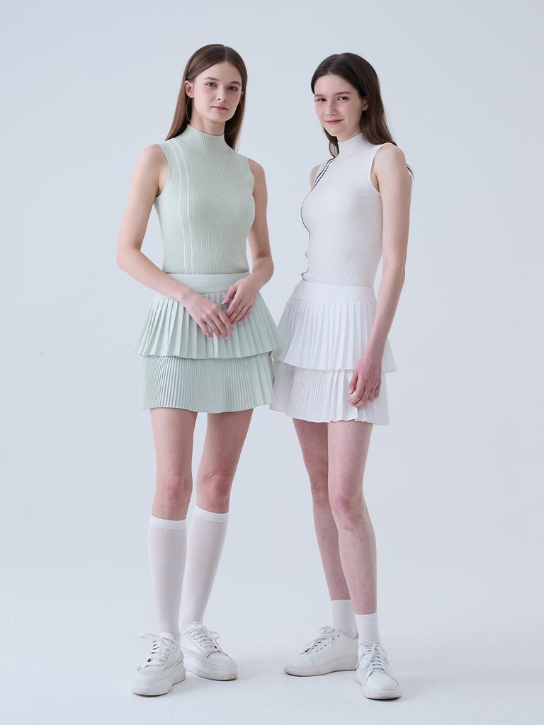 LORDLOAR Slim Ribbed Mock Neck Sleeveless Knit L/Green