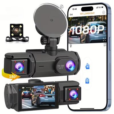 3-Kanal-Dashcam, WLAN-Auto-DVR, 1080P, 3-Objektiv-Dashcam für den Fahrzeuginnenraum, Dreiwegekamera, DVR-Recorder, Video-Registrator, Camcorder