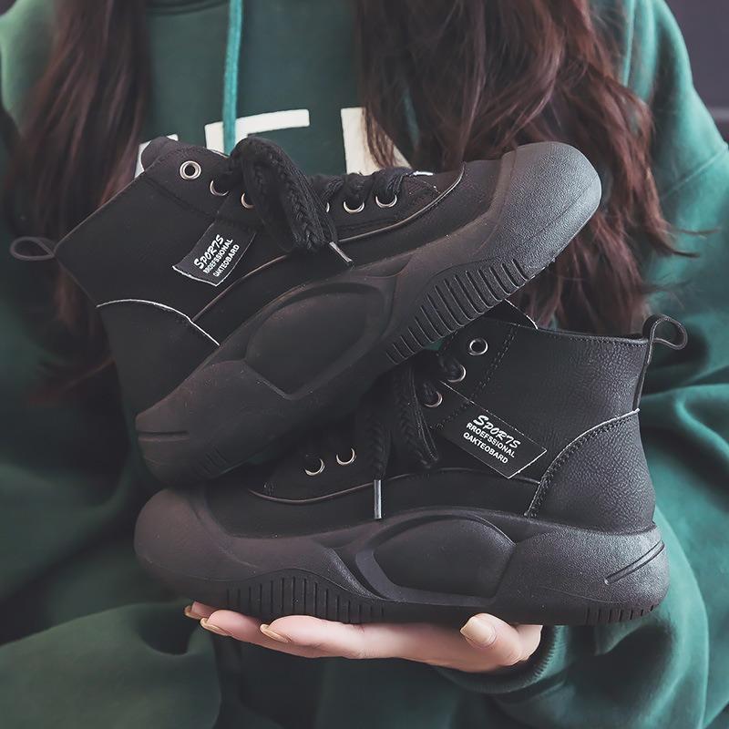 Korte støvletter damesko høye sko vår ny allsidig kvinnelige studenter tykk såle sko fritid brødsko dame