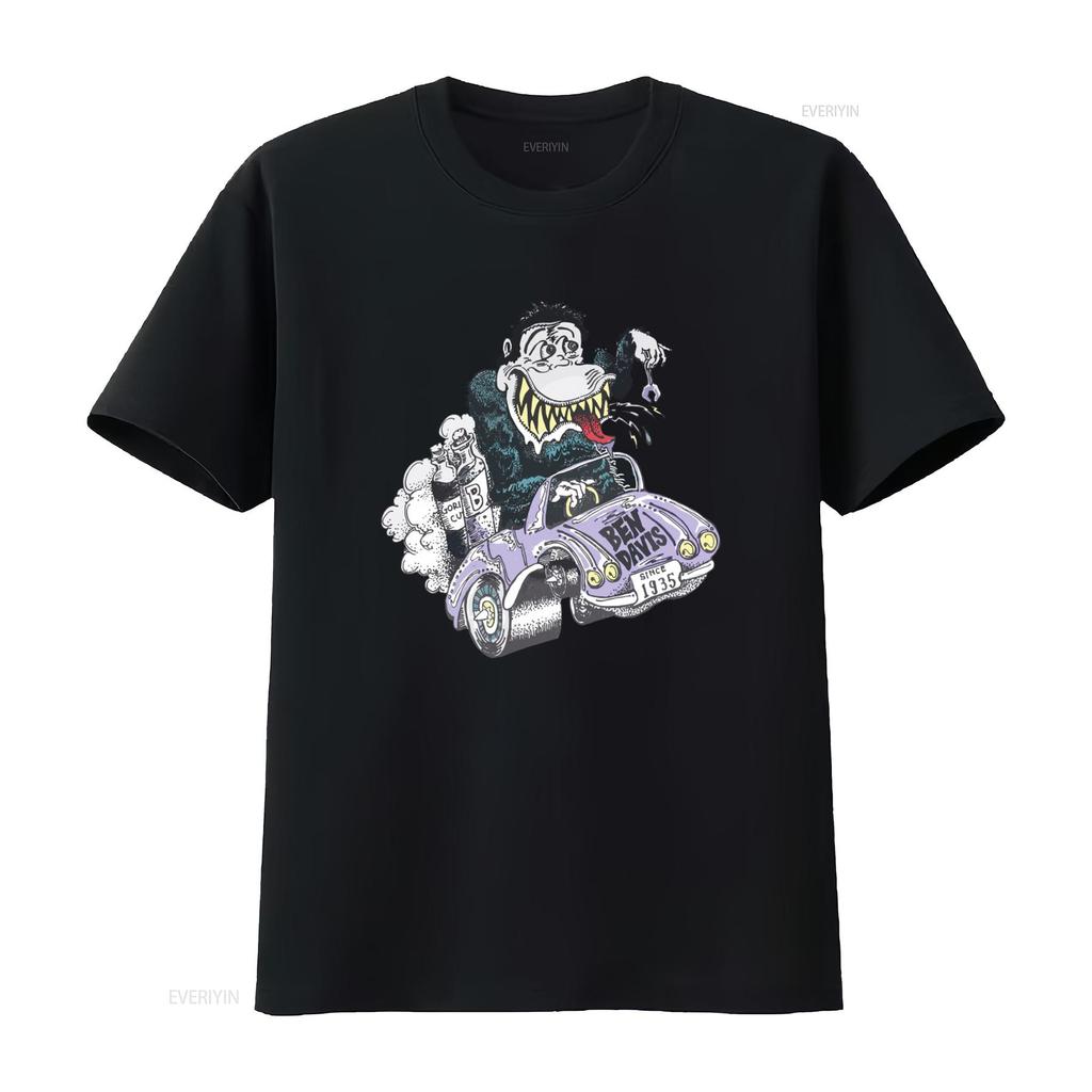 Ben Davis T shirt Mens Classic Car Gorilla Print Cotton White Small vintage Washed Stretched Comfortable Casual