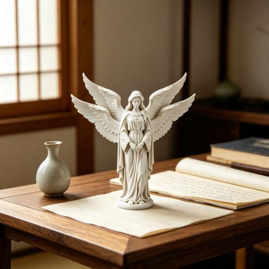 Guardian Angel Figurine 3D Printed Four-Winged Angel Statue for Home Office Bookshelf Desktop Decoration