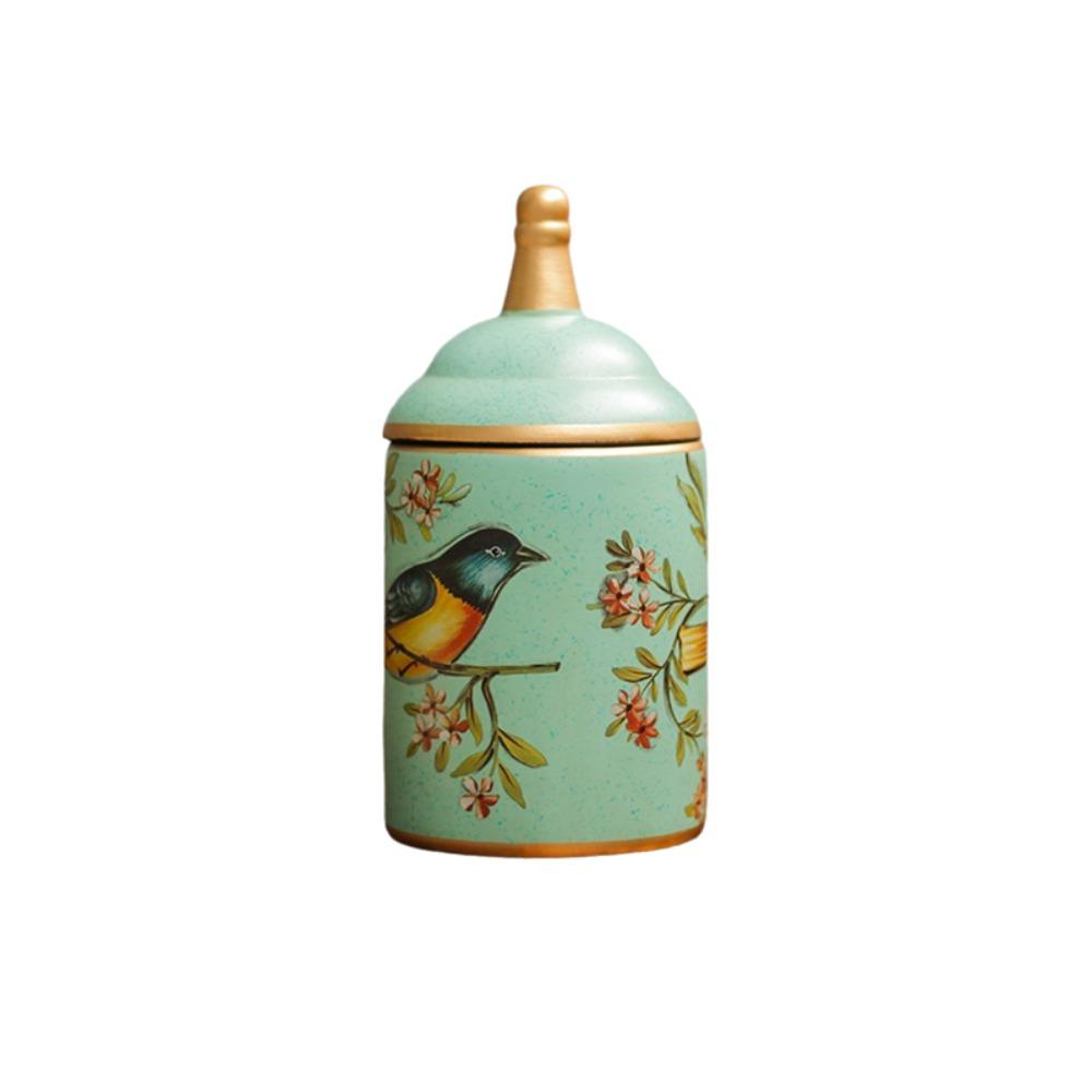Bird Printing American Rustic Style Tea Canister Ceramic Kitchen Storage Jar Tea Can Sugar Style A