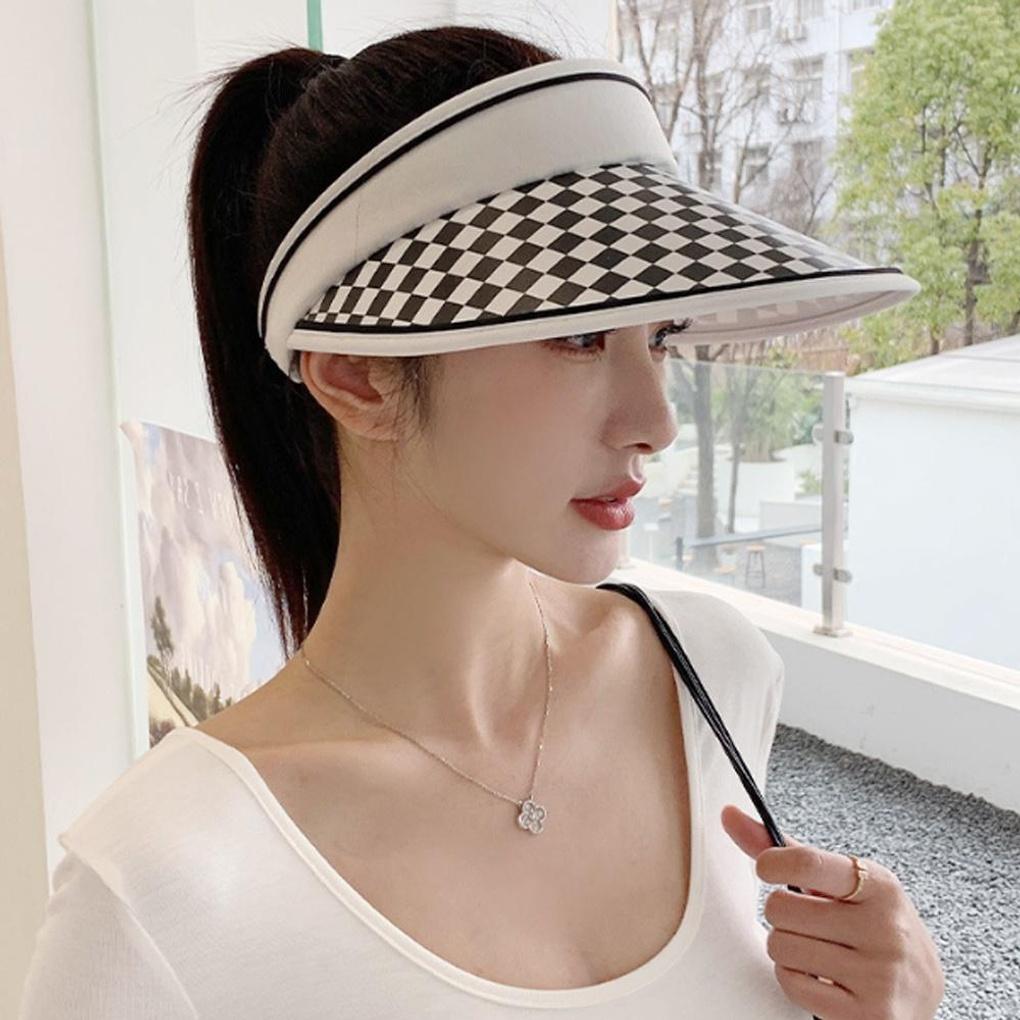 Checkered Sun Cap (White) Sun Shade Summer Hat