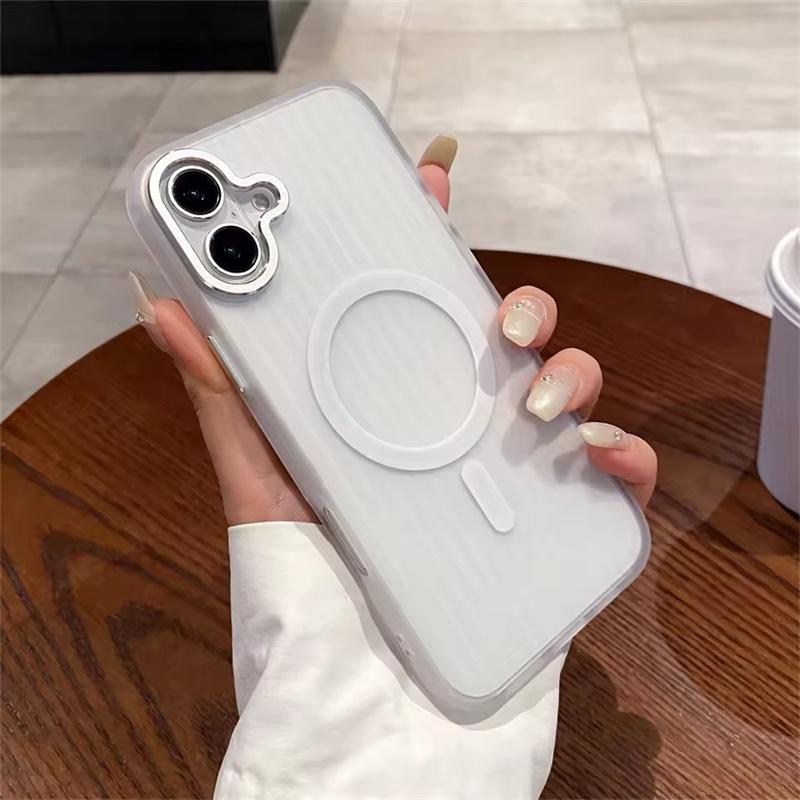 

Матовый гофрированный магнитный чехол Magsafe Clear для iPhone 15 Pro Max 16 Plus с беспроводной зарядкой, прозрачный бампер iPhone 15 белый