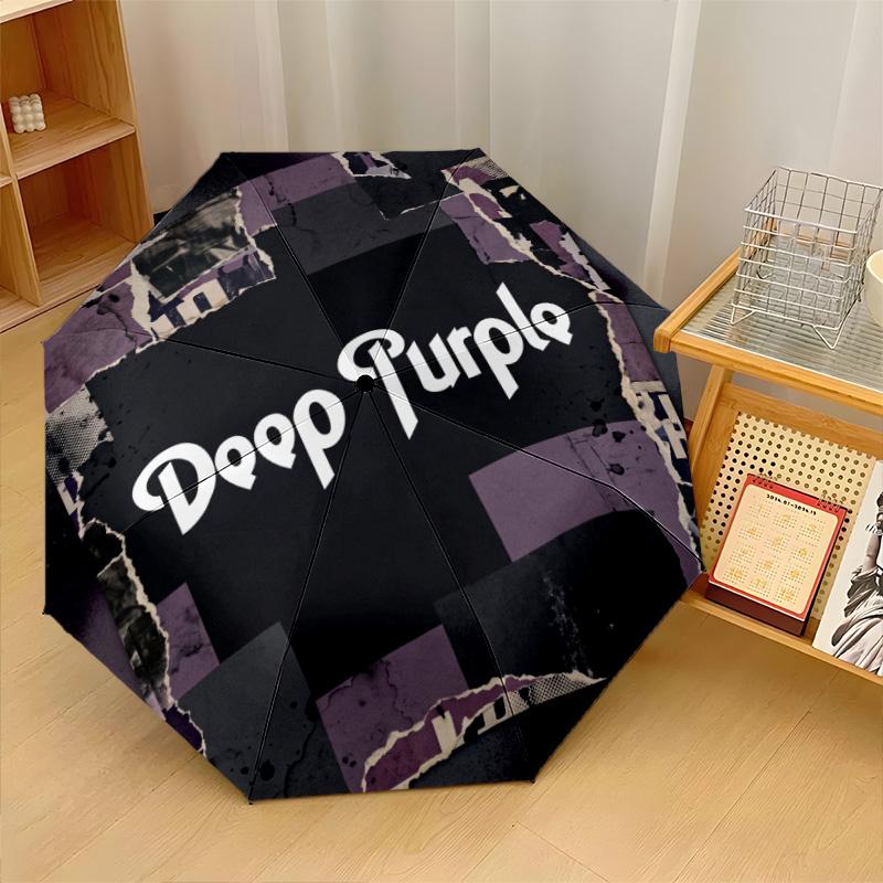 Deep Purple Print 8?Ribs Automatic Umbrella Wind Resistant Lightweight Folding Umbrella For Outdoor Travel