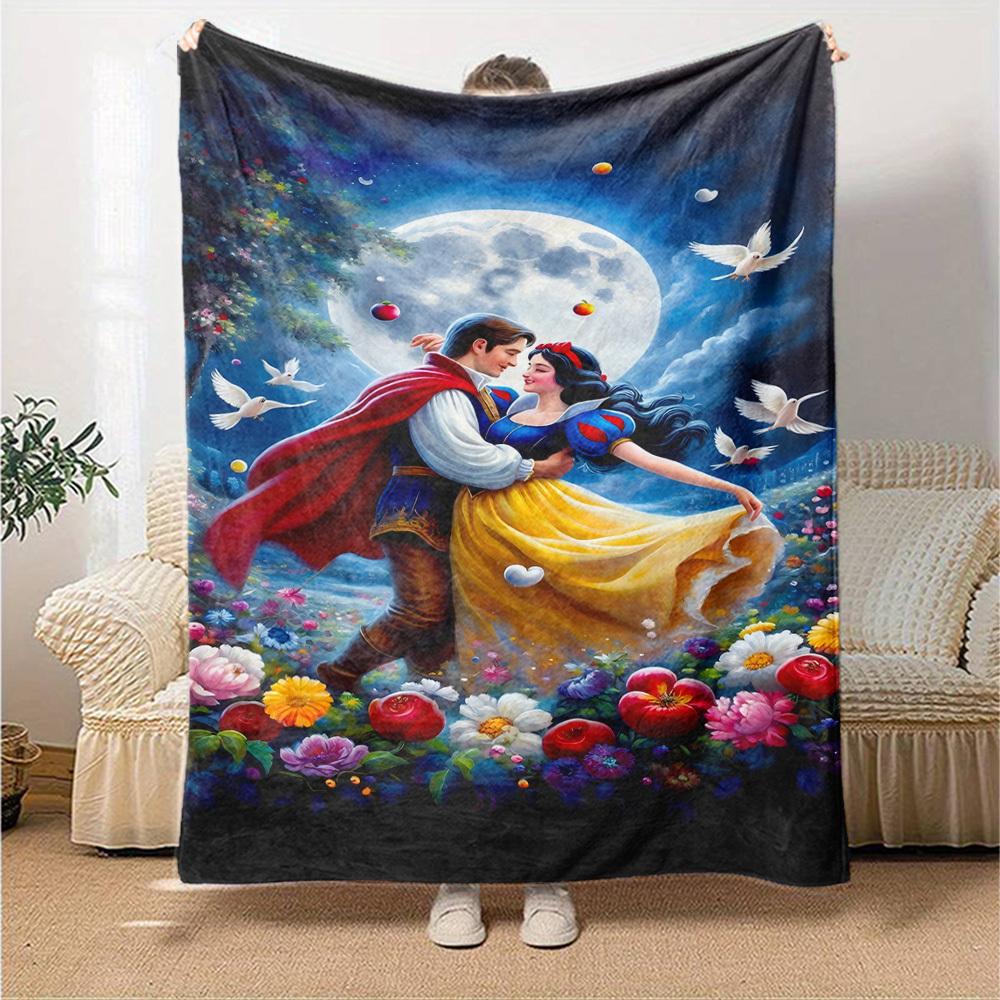 1pc Princess Snow White Prince Blanket Lightweight Flannel Throw for Sofa Bed Travel Camping Livingroom Office Couch Chair