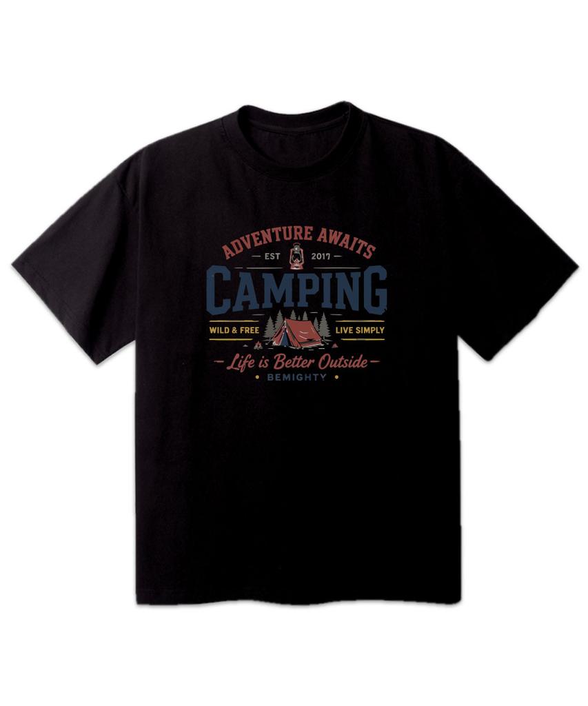 BEMIGHTY Camping Vintage Drawing Oversized Short Sleeve T-Shirt [Dark Gray]