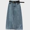 High-Waist A-Line Denim Skirt for Women - Split Design, Medium To Long Length, Perfect for Spring, Summer, and Autumn